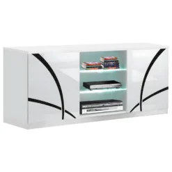 ALYSSA - Meuble TV 2 Portes Laqué Brillant Blanc