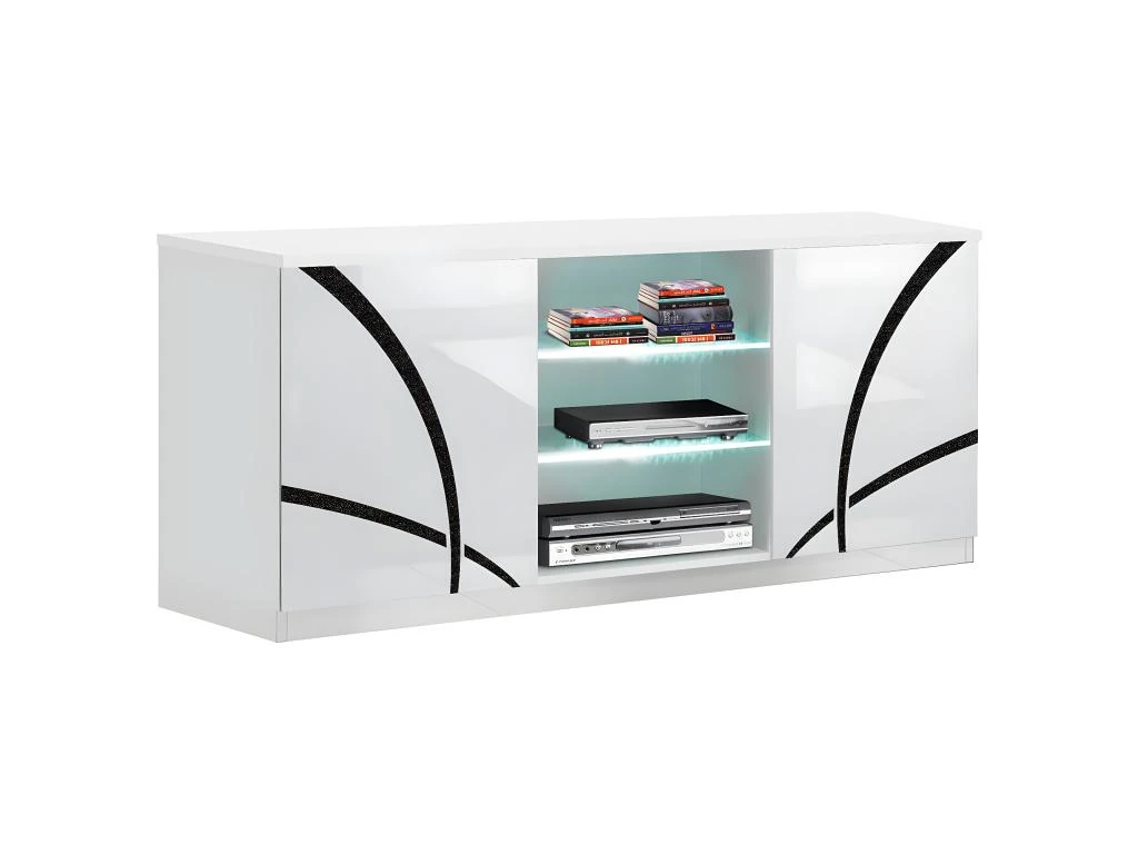 ALYSSA - Meuble TV 2 Portes Laqué Brillant Blanc 3 ALYSSA - Meuble TV 2 Portes Laqué Brillant Blanc