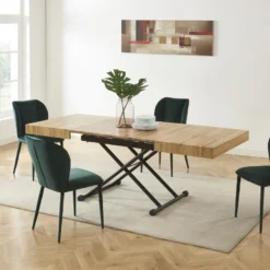 Table Extensible Et Relevable 2 En 1 - MDF Et Acier - Naturel Et Noir - MORIALA