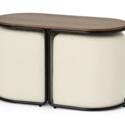 Table Basse + 2 Poufs En Tissu Bouclette - Naturel Et Blanc - ADAR 13 Table Basse + 2 Poufs En Tissu Bouclette - Naturel Et Blanc - ADAR -Pas Cher Mobiliora Magasin table a manger 14104989