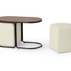 Table Basse + 2 Poufs En Tissu Bouclette - Naturel Et Blanc - ADAR 14 Table Basse + 2 Poufs En Tissu Bouclette - Naturel Et Blanc - ADAR -Pas Cher Mobiliora Magasin table a manger 14105015