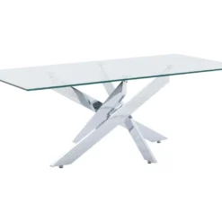 Table Basse En Verre Trempé Et Métal Chromé - Transparent - COSIMA -Pas Cher Mobiliora Magasin table a manger 18364951