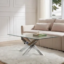 Table Basse En Verre Trempé Et Métal Chromé - Transparent - COSIMA