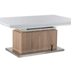 Table Extensible Et Relevable 2 En 1 - MDF Et Acier Inoxydable - Naturel Et Blanc - CAPANI -Pas Cher Mobiliora Magasin table a manger 19528173