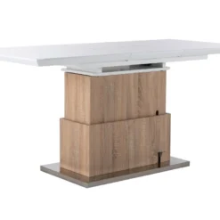 Table Extensible Et Relevable 2 En 1 - MDF Et Acier Inoxydable - Naturel Et Blanc - CAPANI -Pas Cher Mobiliora Magasin table a manger 19528187