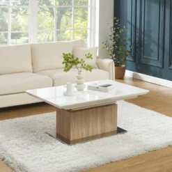 Table Extensible Et Relevable 2 En 1 - MDF Et Acier Inoxydable - Naturel Et Blanc - CAPANI