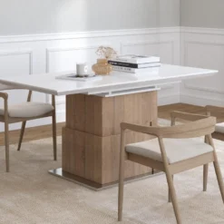 Table Extensible Et Relevable 2 En 1 - MDF Et Acier Inoxydable - Naturel Et Blanc - CAPANI -Pas Cher Mobiliora Magasin table a manger 20975321
