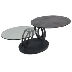 VITAK - Table Basse Ovale Plateaux Verre Et Céramique Gris