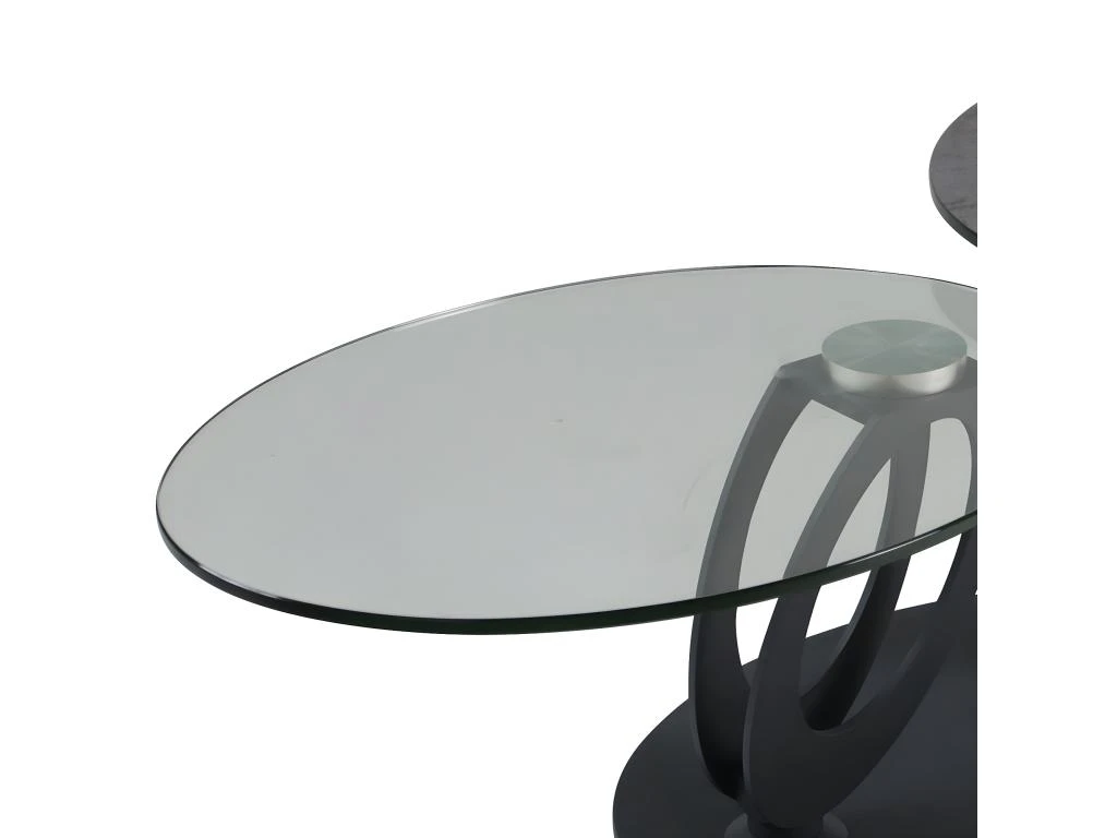 VITAK - Table Basse Ovale Plateaux Verre Et Céramique Gris 5 VITAK - Table Basse Ovale Plateaux Verre Et Céramique Gris – Image 3