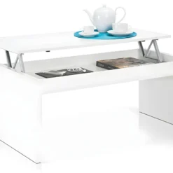Table Basse Blanc Brillant Avec Plateau Relevable