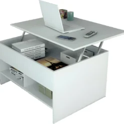 Table Basse Relevable 90 Cm Blanche 3 Niches