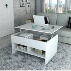 Table Basse Relevable 90 Cm Blanche 3 Niches -Pas Cher Mobiliora Magasin table basse 10151491