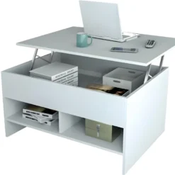 Table Basse Relevable 90 Cm Blanche 3 Niches -Pas Cher Mobiliora Magasin table basse 10151493