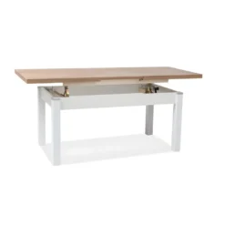 NORAL | Table Basse Moderne Relevable | 56x124x64 Cm | Plateau En Panneau Laminé | Pieds En Bois Naturel | Table à Café