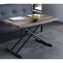 Table Basse Relevable Rectangulaire Extensible Coloris Noyer / Pieds Noir -Longueur 100 X Largeur 50-100 Cm -Pas Cher Mobiliora Magasin table basse 10151519