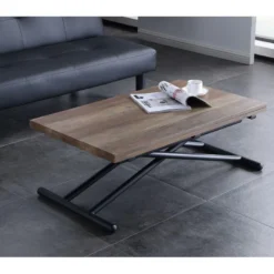 Table Basse Relevable Rectangulaire Extensible Coloris Noyer / Pieds Noir -Longueur 100 X Largeur 50-100 Cm -Pas Cher Mobiliora Magasin table basse 10151523