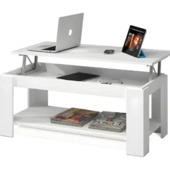 Table Basse Relevable Coloris Blanc Artic - 43 X 102 X 50 Cm