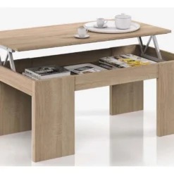 Table Basse à Plateau Relevable Coloris Chêne Canadien - Dim : 100 X 50 X 42 Cm