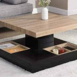 Table Basse - Plateau Pivotant - MDF Laqué Noir Et Naturel - FAUSTO -Pas Cher Mobiliora Magasin table basse 10557955