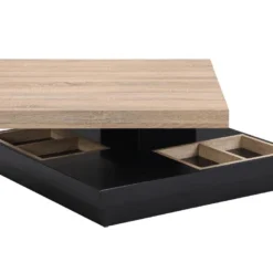 Table Basse - Plateau Pivotant - MDF Laqué Noir Et Naturel - FAUSTO -Pas Cher Mobiliora Magasin table basse 10557961