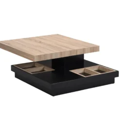 Table Basse - Plateau Pivotant - MDF Laqué Noir Et Naturel - FAUSTO -Pas Cher Mobiliora Magasin table basse 10557963
