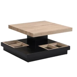 Table Basse - Plateau Pivotant - MDF Laqué Noir Et Naturel - FAUSTO -Pas Cher Mobiliora Magasin table basse 10557965