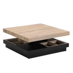 Table Basse - Plateau Pivotant - MDF Laqué Noir Et Naturel - FAUSTO -Pas Cher Mobiliora Magasin table basse 10557969