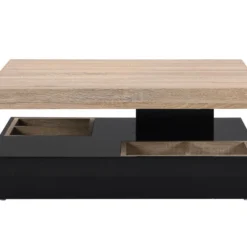 Table Basse - Plateau Pivotant - MDF Laqué Noir Et Naturel - FAUSTO -Pas Cher Mobiliora Magasin table basse 10557971