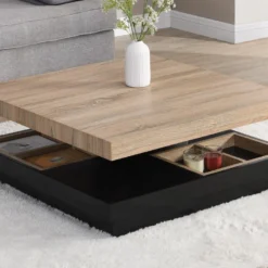 Table Basse - Plateau Pivotant - MDF Laqué Noir Et Naturel - FAUSTO -Pas Cher Mobiliora Magasin table basse 10557975