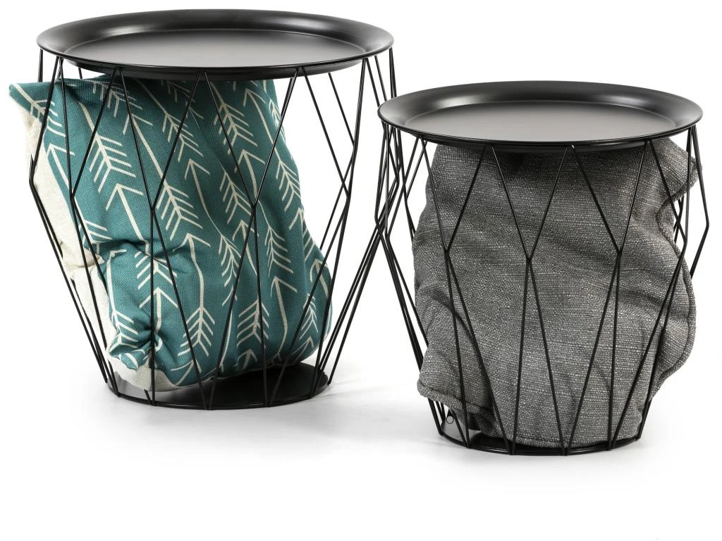 Set De 2 Tables Basses Kabul, Plateau En Noir Et Structure En Métal En Noir 4 Set De 2 Tables Basses Kabul, Plateau En Noir Et Structure En Métal En Noir – Image 2