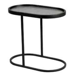 KERIA - Table D'Appoint Ovale Aspect Céramique Grise