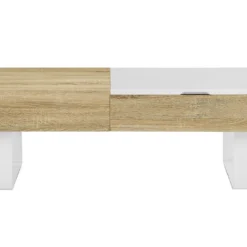 Table Basse Avec Plateau Relevable Et 1 Tiroir - MDF Et Acier - Naturel Et Blanc - BALUN -Pas Cher Mobiliora Magasin table basse 10696487
