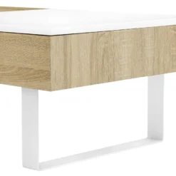 Table Basse Avec Plateau Relevable Et 1 Tiroir - MDF Et Acier - Naturel Et Blanc - BALUN -Pas Cher Mobiliora Magasin table basse 10696509