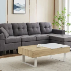 Table Basse Avec Plateau Relevable Et 1 Tiroir - MDF Et Acier - Naturel Et Blanc - BALUN