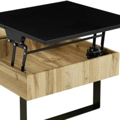 Table Basse Avec Plateau Relevable Et 1 Tiroir - MDF Et Acier - Naturel Et Noir - BALUN -Pas Cher Mobiliora Magasin table basse 10702755
