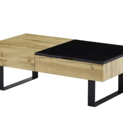 Table Basse Avec Plateau Relevable Et 1 Tiroir - MDF Et Acier - Naturel Et Noir - BALUN -Pas Cher Mobiliora Magasin table basse 10702761
