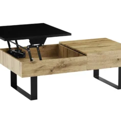 Table Basse Avec Plateau Relevable Et 1 Tiroir - MDF Et Acier - Naturel Et Noir - BALUN -Pas Cher Mobiliora Magasin table basse 10702763