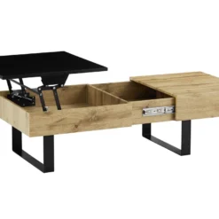 Table Basse Avec Plateau Relevable Et 1 Tiroir - MDF Et Acier - Naturel Et Noir - BALUN -Pas Cher Mobiliora Magasin table basse 10702765