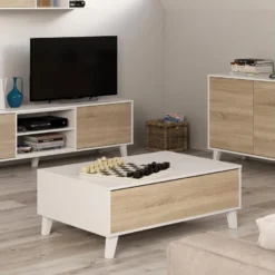 Table Basse Relevable Kira Couleur Chêne/Blanc, 100 Cm Largeur -Pas Cher Mobiliora Magasin table basse 10724355