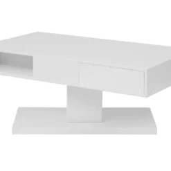 Table Basse Avec Plateau Pivotant, 2 Tiroirs Et 2 Niches - MDF - Blanc Laqué - ILYA 13 Table Basse Avec Plateau Pivotant, 2 Tiroirs Et 2 Niches - MDF - Blanc Laqué - ILYA -Pas Cher Mobiliora Magasin table basse 10727267