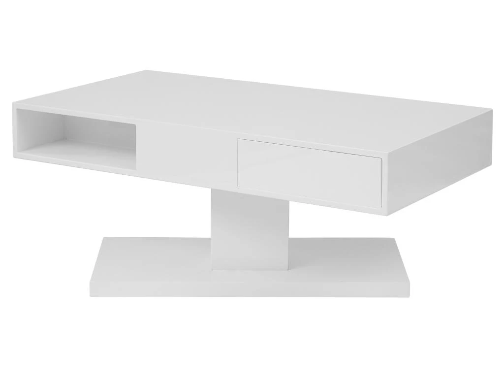 Table Basse Avec Plateau Pivotant, 2 Tiroirs Et 2 Niches - MDF - Blanc Laqué - ILYA 6 Table Basse Avec Plateau Pivotant, 2 Tiroirs Et 2 Niches - MDF - Blanc Laqué - ILYA – Image 4
