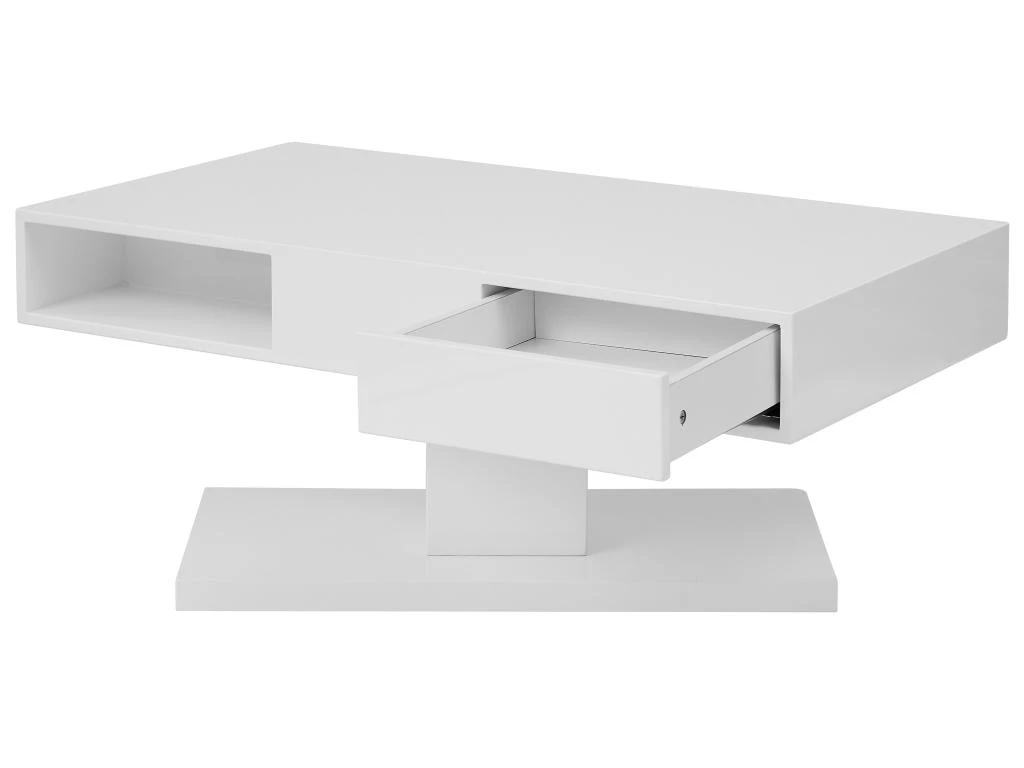Table Basse Avec Plateau Pivotant, 2 Tiroirs Et 2 Niches - MDF - Blanc Laqué - ILYA 8 Table Basse Avec Plateau Pivotant, 2 Tiroirs Et 2 Niches - MDF - Blanc Laqué - ILYA – Image 6