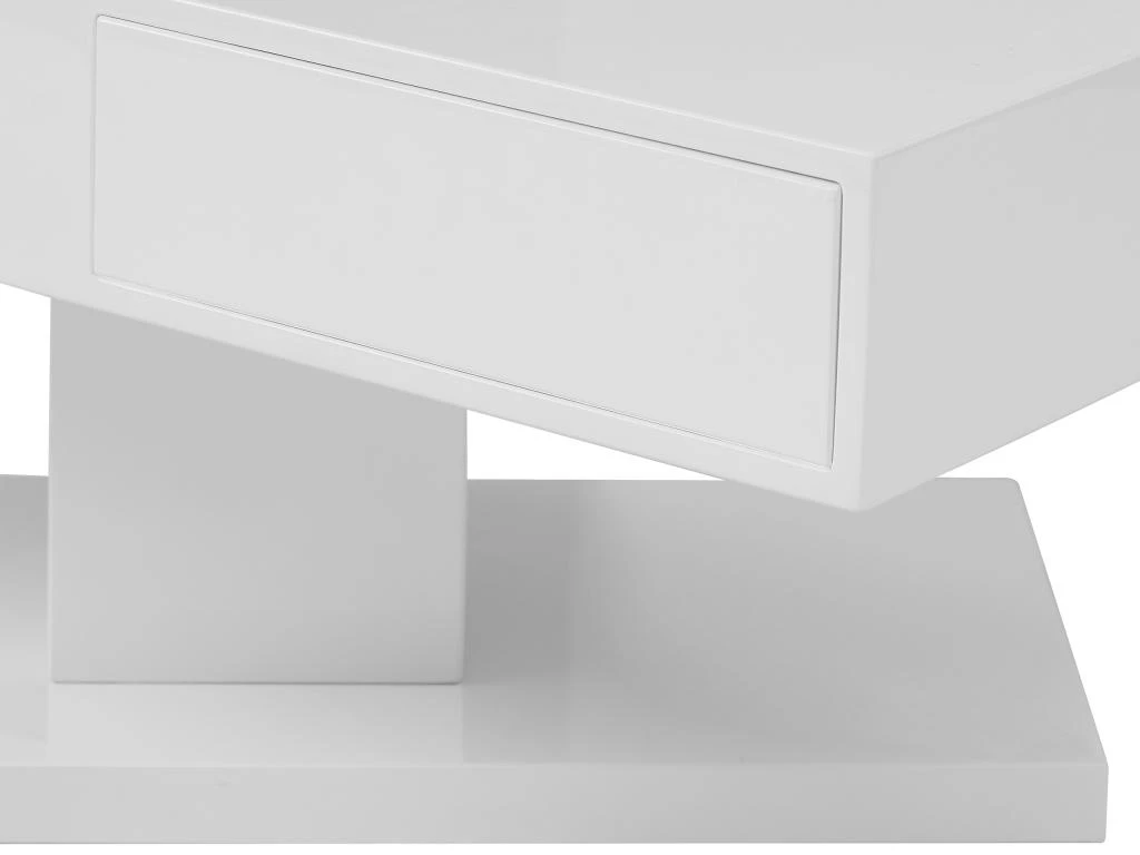 Table Basse Avec Plateau Pivotant, 2 Tiroirs Et 2 Niches - MDF - Blanc Laqué - ILYA 7 Table Basse Avec Plateau Pivotant, 2 Tiroirs Et 2 Niches - MDF - Blanc Laqué - ILYA – Image 5