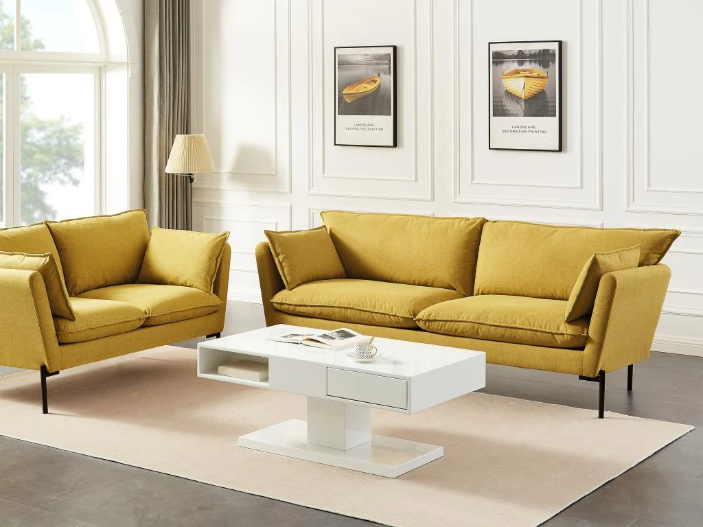 Table Basse Avec Plateau Pivotant, 2 Tiroirs Et 2 Niches - MDF - Blanc Laqué - ILYA 3 Table Basse Avec Plateau Pivotant, 2 Tiroirs Et 2 Niches - MDF - Blanc Laqué - ILYA