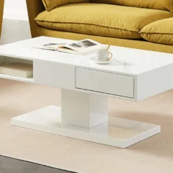 Table Basse Avec Plateau Pivotant, 2 Tiroirs Et 2 Niches - MDF - Blanc Laqué - ILYA 11 Table Basse Avec Plateau Pivotant, 2 Tiroirs Et 2 Niches - MDF - Blanc Laqué - ILYA -Pas Cher Mobiliora Magasin table basse 10727277