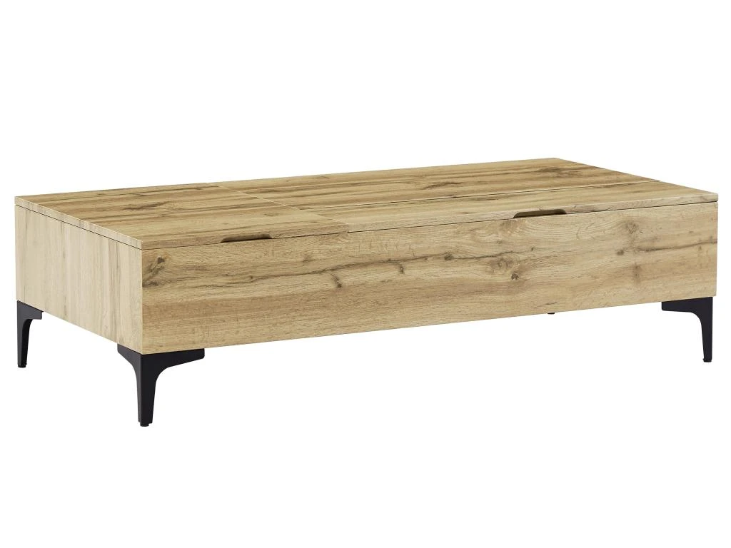 Table Basse Avec 2 Plateaux Relevables Et 1 Porte - MDF Et Acier - Naturel Et Noir - KAYLINO 7 Table Basse Avec 2 Plateaux Relevables Et 1 Porte - MDF Et Acier - Naturel Et Noir - KAYLINO – Image 5