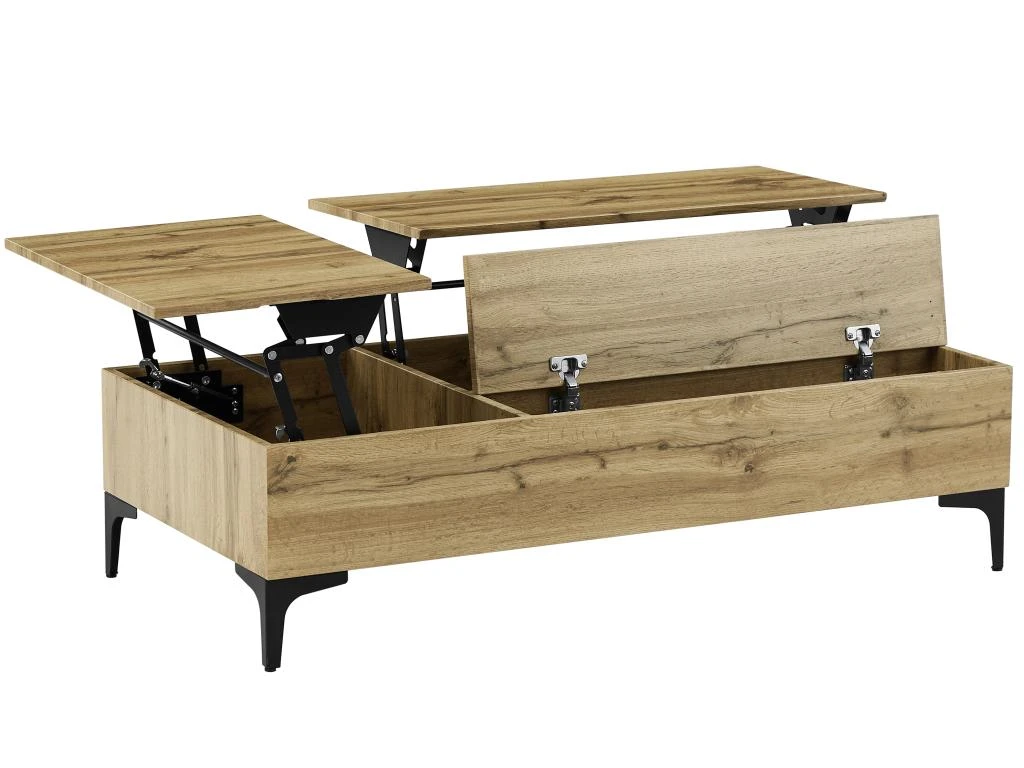 Table Basse Avec 2 Plateaux Relevables Et 1 Porte - MDF Et Acier - Naturel Et Noir - KAYLINO 9 Table Basse Avec 2 Plateaux Relevables Et 1 Porte - MDF Et Acier - Naturel Et Noir - KAYLINO – Image 7