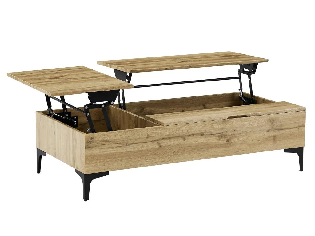 Table Basse Avec 2 Plateaux Relevables Et 1 Porte - MDF Et Acier - Naturel Et Noir - KAYLINO 8 Table Basse Avec 2 Plateaux Relevables Et 1 Porte - MDF Et Acier - Naturel Et Noir - KAYLINO – Image 6