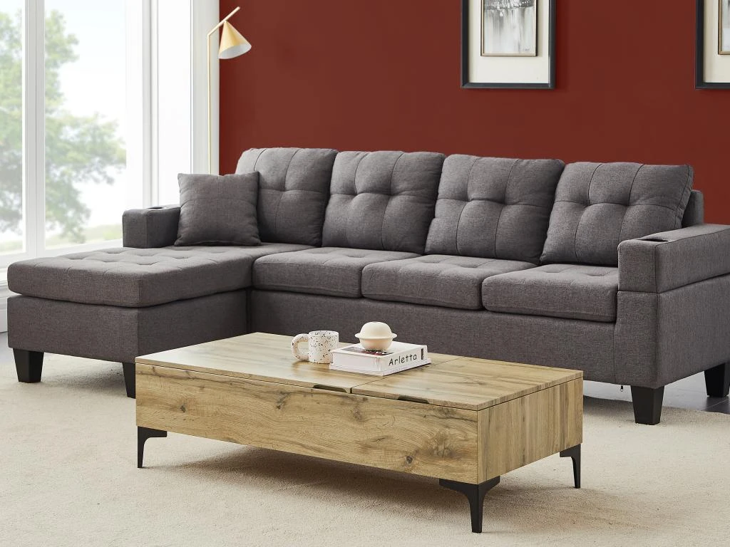 Table Basse Avec 2 Plateaux Relevables Et 1 Porte - MDF Et Acier - Naturel Et Noir - KAYLINO 5 Table Basse Avec 2 Plateaux Relevables Et 1 Porte - MDF Et Acier - Naturel Et Noir - KAYLINO – Image 3