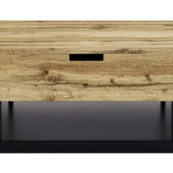 Table Basse Avec 2 Plateaux Relevables - MDF Et Acier - Naturel Et Noir - BALERIN -Pas Cher Mobiliora Magasin table basse 10735407